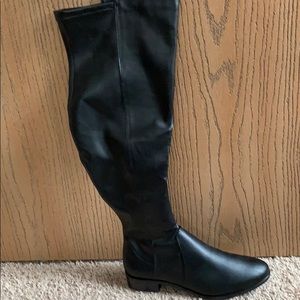 Over the Knee wide calf black faux leather boots